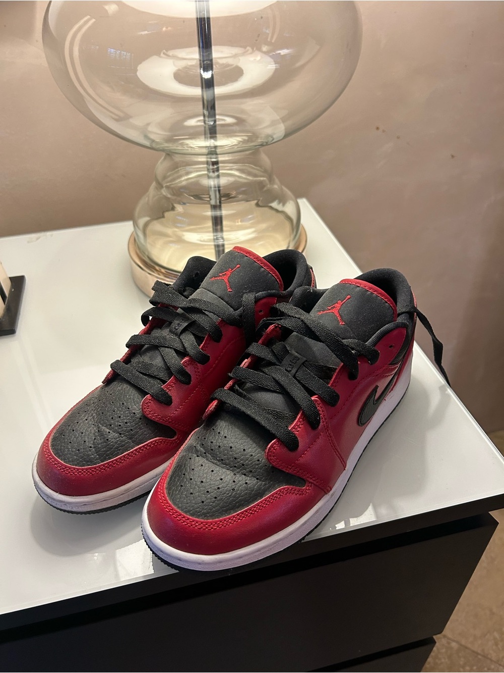 Air Jordan 1 Low-Top Sneakers in Black & Red - Womens 7.5, kids 6Y